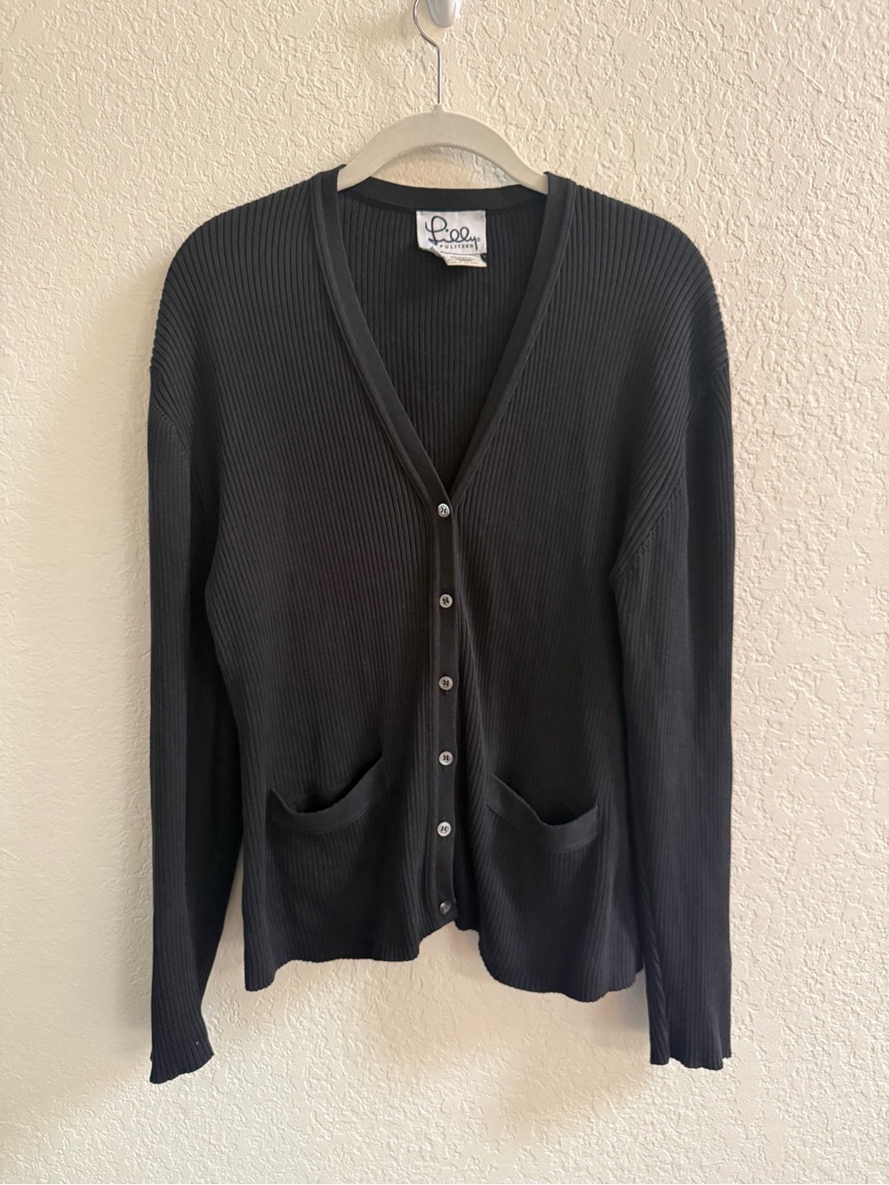 Vintage Lilly Pulitzer Black Ribbed V-Neck Button Cardigan